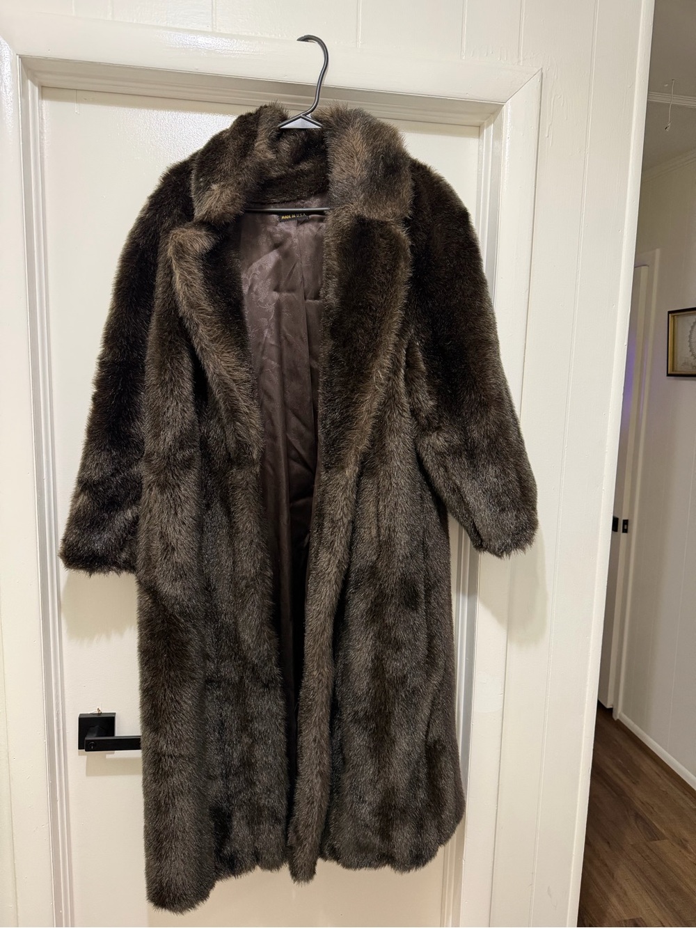 Long Women's Faux Fur Coat in Dark Brown